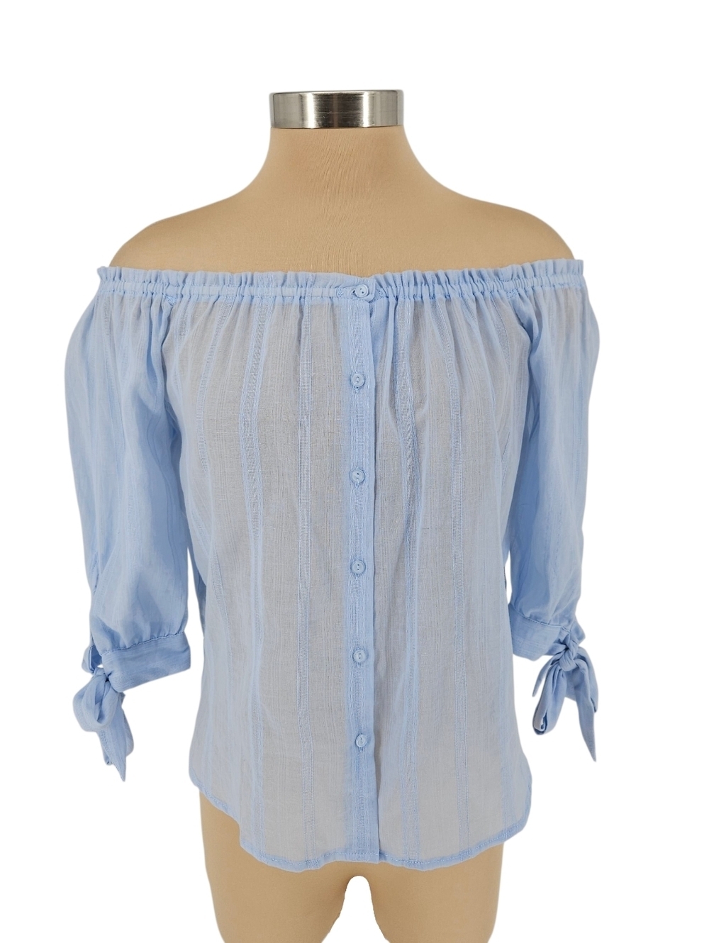Caution To The Wind Shirt Blue Off Shoulder 3/4 Sleeve Lightweight Top Small